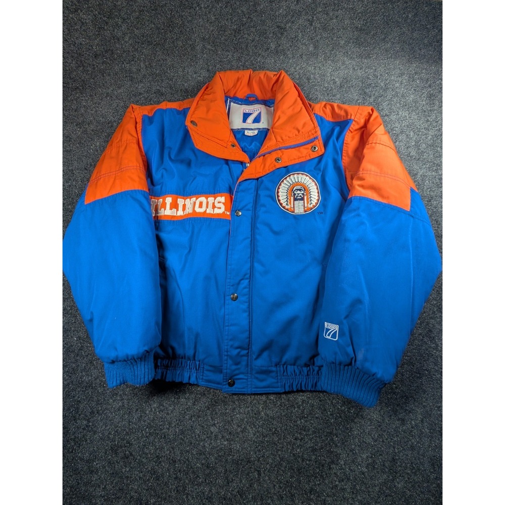 Vintage 90s Illinois Fighting Illini Logo 7 Jacket Mens  L Chief Illiniwek Coat